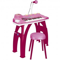 Piano Órgano rosa electrónico de 25 Teclas con micrófono luces incluye banqueta Reig