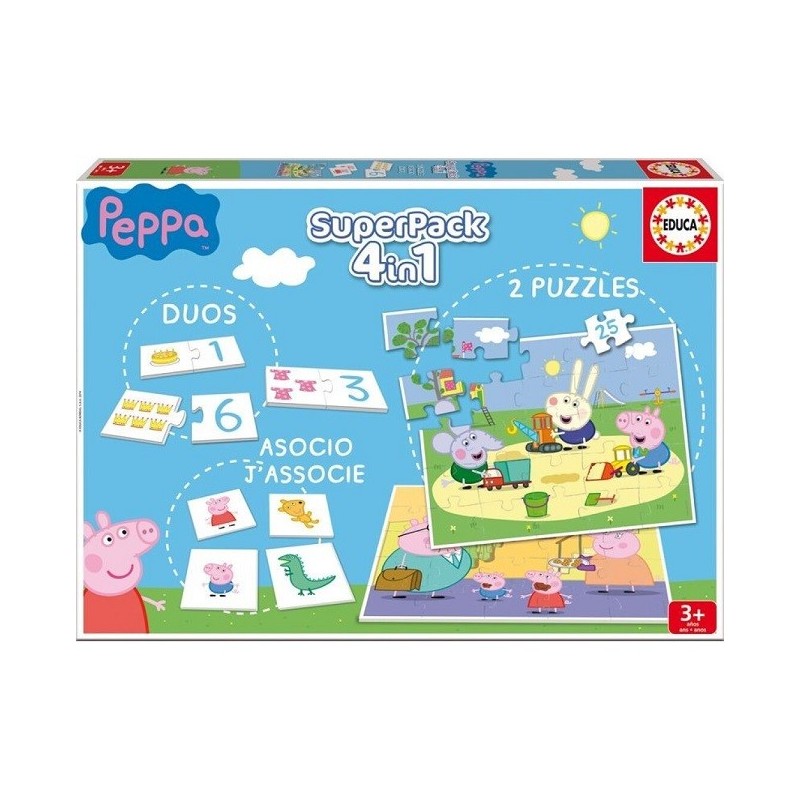 Super Pak 4 juegos en 1 Peppa Pig 2 puzzles 1 juego asocio aprendo y otro de parejas Super Pak 4 juegos en 1 Peppa Pig 2 puzzles 1 juego asocio aprendo y otro de parejas