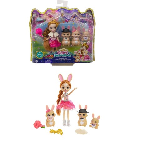 Royal Enchantimals Brytal Bunny Muñeca con familia de conejos mascota de juguete vestidos de boda Mattel GYJ08