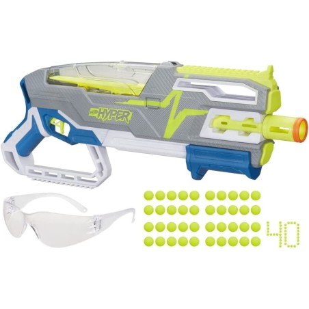 Pistola Nerf Hyper Siege-50 - Lanzador de Bombeo - 40 recargas Hyper - 33 mps de Velocidad, Lentes, Capacidad: 50 recargas