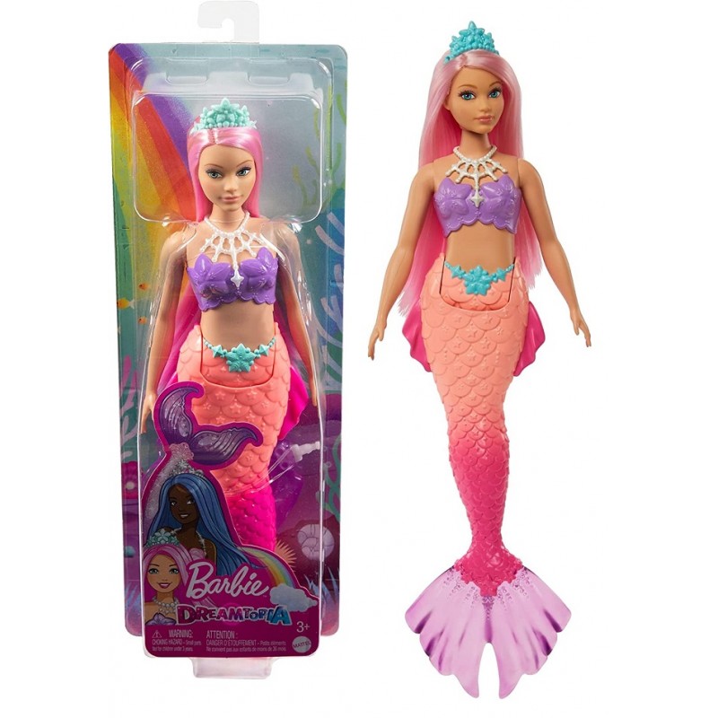 Muñeca Barbie Sirena Dreamtopia corona azul pelo rosa HGR09 Mattel