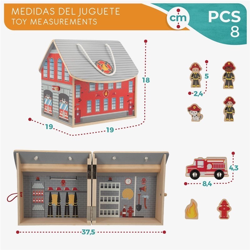 Estación De Bomberos Portátil De Madera Woomax edad +3 años Estación De Bomberos Portátil De Madera Woomax edad +3 años