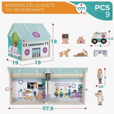 Hospital veterinario de madera incluye 9 piezas con impresión a doble cara edad +3años