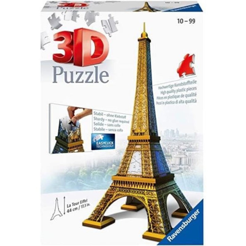 Puzzle Ravensburger en 3D con 60 piezas con la Torre Eiffel parisina en formato mini. Puzzle Ravensburger en 3D con 60 piezas con la Torre Eiffel parisina en formato mini.