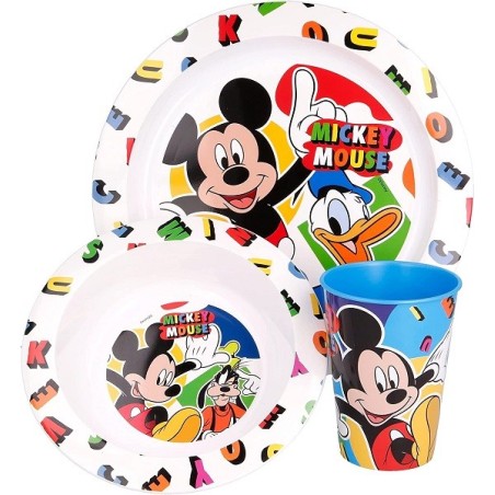 Set vajilla Mickey Mouse infantil reutilizable apta para microondas compuesta por vaso, plato y cuenco