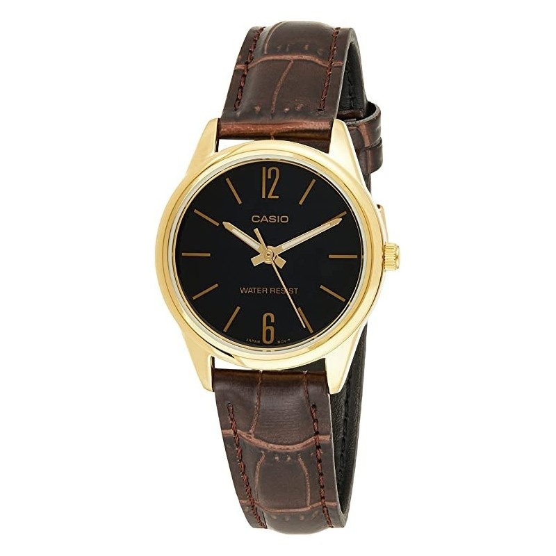 Reloj Casio Mujer LTP-V005GL-1B caja dorada esfera negra corre piel marrón Reloj Casio Mujer LTP-V005GL-1B caja dorada esfera negra corre piel marrón