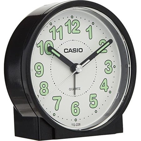 Despertador Casio analógico TQ-228-1D color negro esfera blanca
