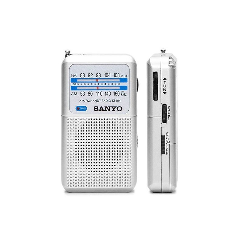Radio Sanyo KS104 color GRIS 2 Bandas Am/FM Sintonización precisa y toma para Auriculares tamaño bolsillo