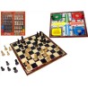Juego Tablero Damas Ajedrez y parchís con fichas cubiletes y dados tamaño 33x33cm