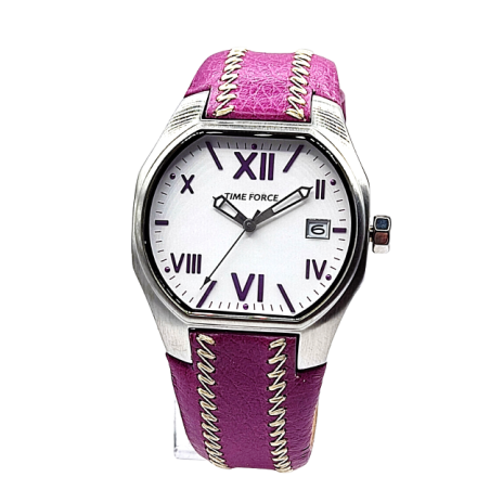 Reloj Time Force señora correa color rosa, número romanos con calendario