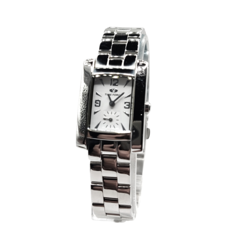 Reloj Time Force señora caja rectangular correa acero plateada esfera blanca,  Tamaño caja 28x22mm aprox