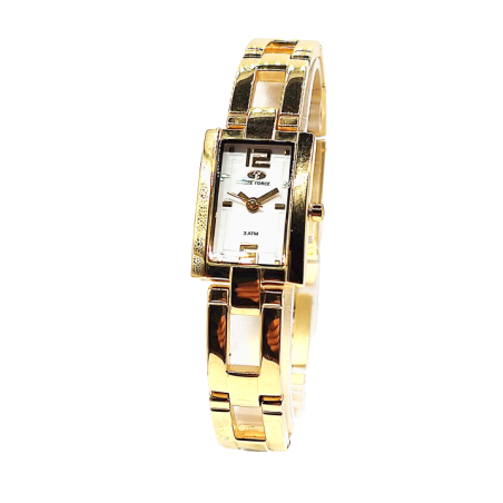 Reloj señora Time Force correa metálica dorada, caja rectangular esfera blanca TF2261L02M