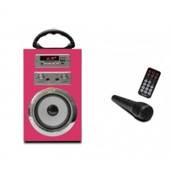 Altavoz Karaoke Infiniton K8 Rosa con micrófno bluetooth radio USB SD 5 W mando a distancia