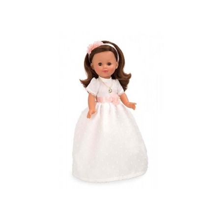 Muñeca de Comunión morena de 42 cm Arias vestido blanco con lazo y diadema rosa