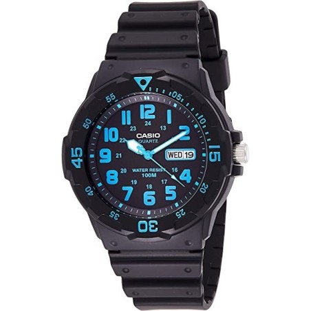 Reloj Casio Caballero analógico MRW-200H-2BV correa cuacho negro número azules