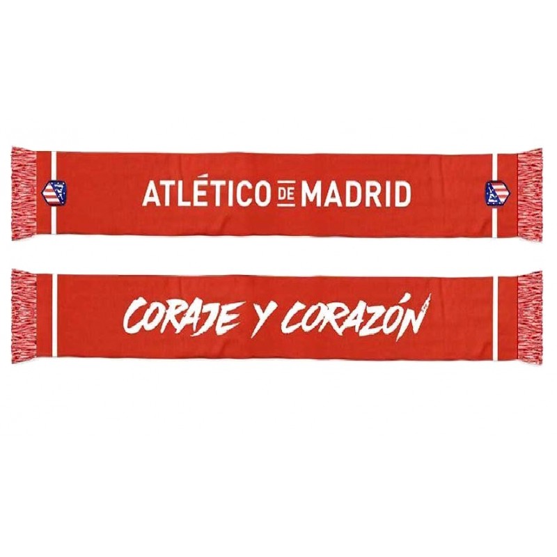 Bufanda Atlético de Madrid roja doble cara leyenda Coraje y Corazón 130x20 centímetros
