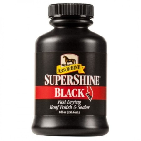 SuperShine Hoof Polish & Sealer Black with Brush Absorbine 236 ml para cascos que aporta un espectacular color negro brillante e