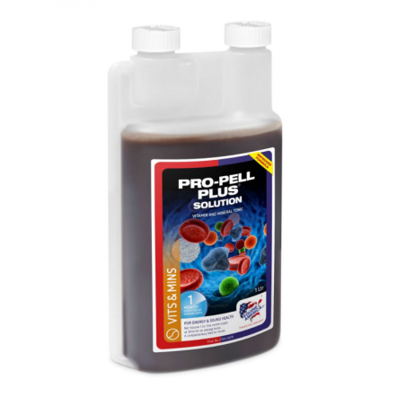 Pro Pell Plus Solution Equine America 1litro líquido rico en hierro, vitaminas y minerales para incrementar los niveles de energ