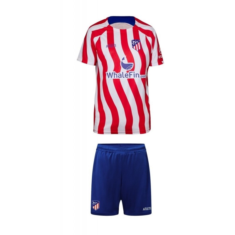 Equipación Atlético de Madrid infantil camiseta y pantalón producto oficial escudo bordado