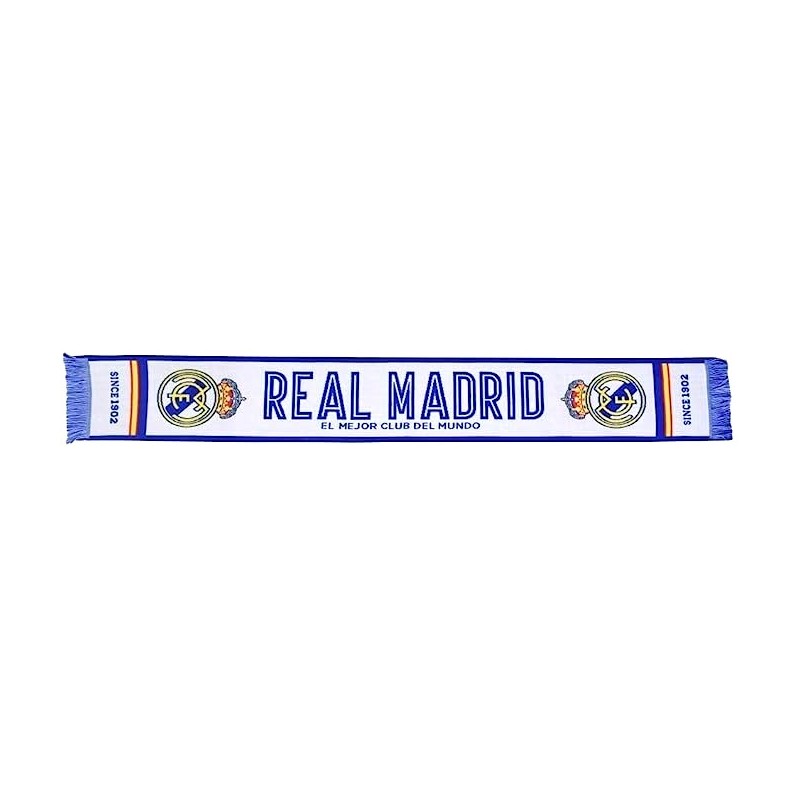 Bufanda Real Madrid fondo blanco leyenda EL MEJOR CLUB DEL MUNDO tamaño 140x20cm fondo blanco Bufanda Real Madrid fondo blanco leyenda EL MEJOR CLUB DEL MUNDO tamaño 140x20cm fondo blanco