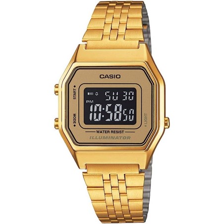 Reloj Casio señora digital LA-680WGA-9B caja dorada correa metal dorada esfera dorada y negra