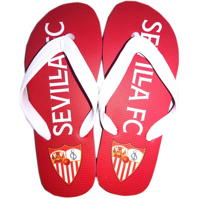 Chanclas playeras Sevilla Fútbol Club producto oficial rojas y blancas tallas de 36 a la 45