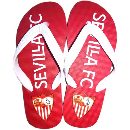 Chanclas playeras Sevilla Fútbol Club producto oficial rojas y blancas tallas de 36 a la 45