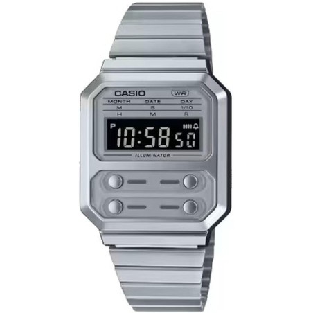 Reloj Casio Digital A-100WE-7BDF cuadrado correa metálica plateada