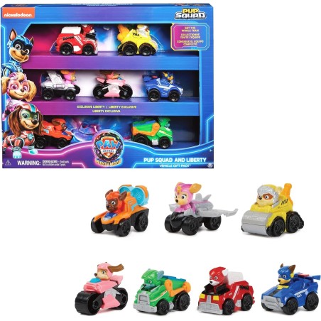 Patrulla Canina - LA SUPERPELÍCULA - Pack Patrulla Canina 7 Figuras de los Pup Squad Racers - con un Coche de Juguete Inédito de