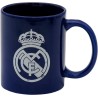 Real Madrid - Taza para Desayuno en Caja, de Cerámica, 300 ml, Color Azul con Escudo en Blanco, Producto Oficial