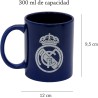Real Madrid - Taza para Desayuno en Caja, de Cerámica, 300 ml, Color Azul con Escudo en Blanco, Producto Oficial