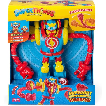 SUPERTHINGS Superbot Sugarfun – Robot articulado Héroe con Brazos moldeables y Accesorio de Combate. Incluye 1 Kazoom Kid y 1 Su