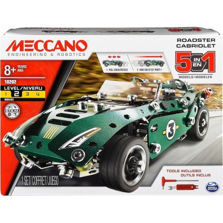 MECCANO 5 Modelos coches CABRIOLET RETROFRICCIÓN - Juego Construccion con 174 Piezas edad +8 años
