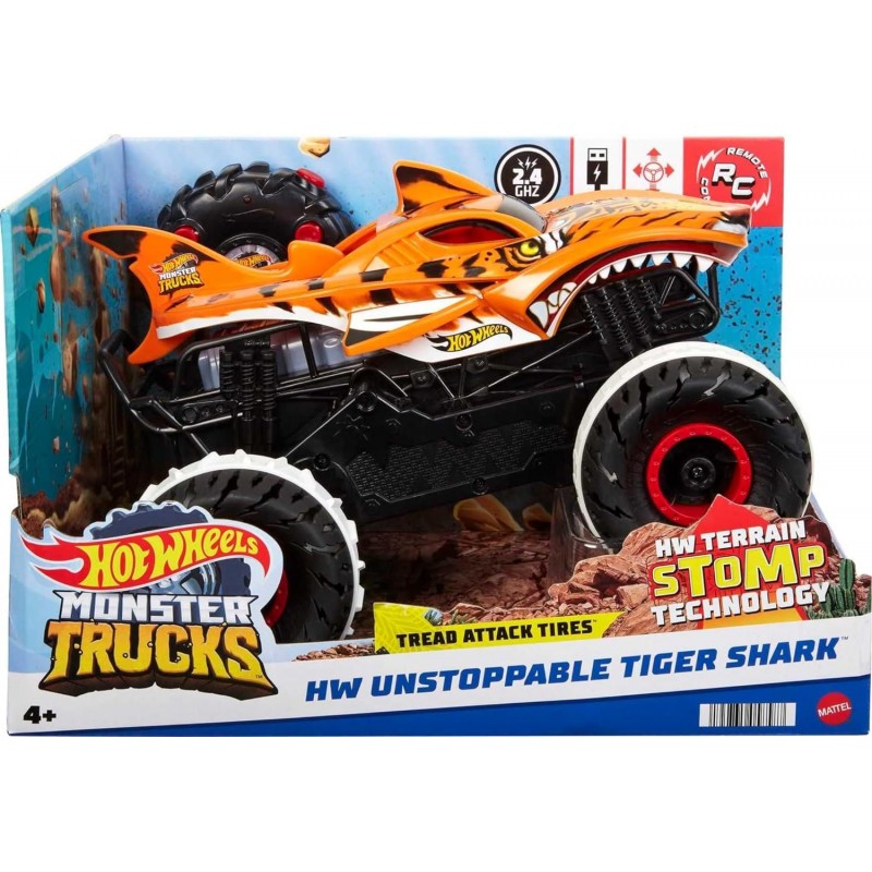 Hot Wheels Monster Trucks Radio Control HW Unstoppable Tiger Shark Coche de juguete teledirigido Mattel HGV87