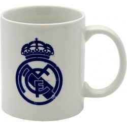 Taza Real Madrid cerámica Mug desayuno blanca escudo azul producto oficial 300ml