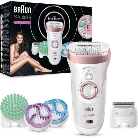 Braun Silk-épil 9 Depiladora Eléctrica Mujer, SkinSpa con Tecnologí­a SensoSmart y 13 Accesorios, Exfolia, Masajea