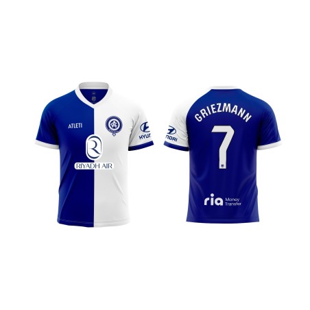 Atlético de Madrid camiseta segunda equipación Griezmann 8 réplica oficial 23-24 adulto azul y blanca