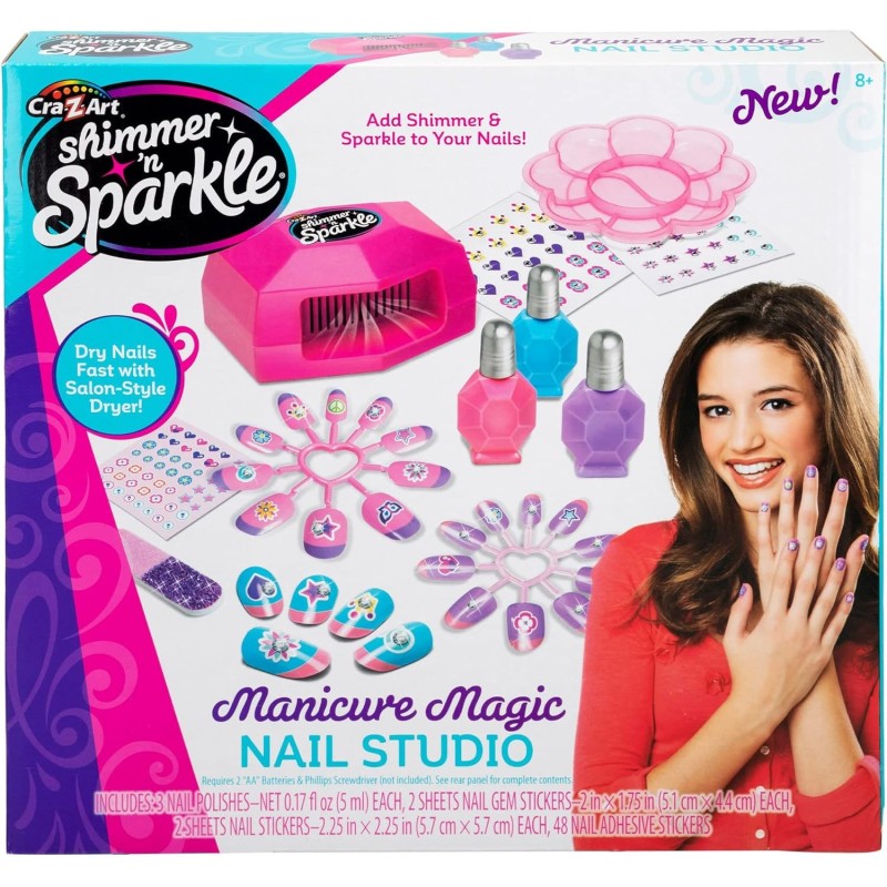 SHIMMER 'N SPARKLE - Kit manicura uñas postizas para niñas y pintauñas para niñas Incluye esmalte, uñas postizas +8 años SHIMMER 'N SPARKLE - Kit manicura uñas postizas para niñas y pintauñas para niñas Incluye esmalte, uñas postizas +8 años