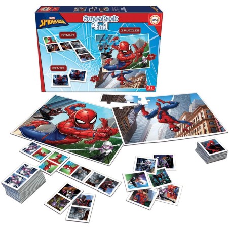 Educa - Superpack Spiderman Múltiples Incluye Domino Identic y 2 Puzzles edad +3 años