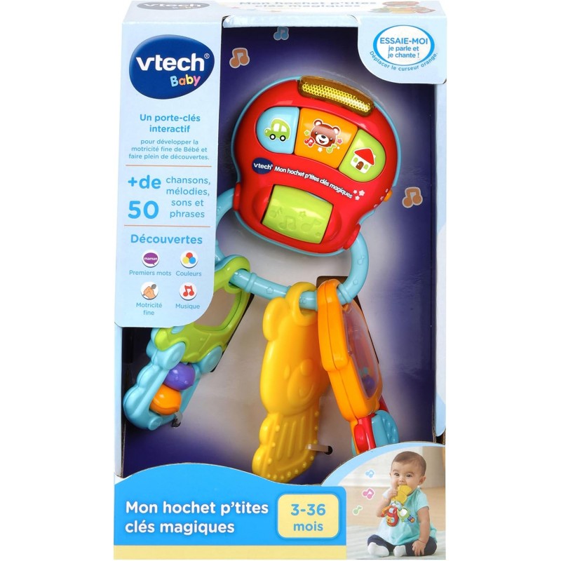 VTech- Llavero Baby Keys Sonajero electrónico interactivo con voz y luces