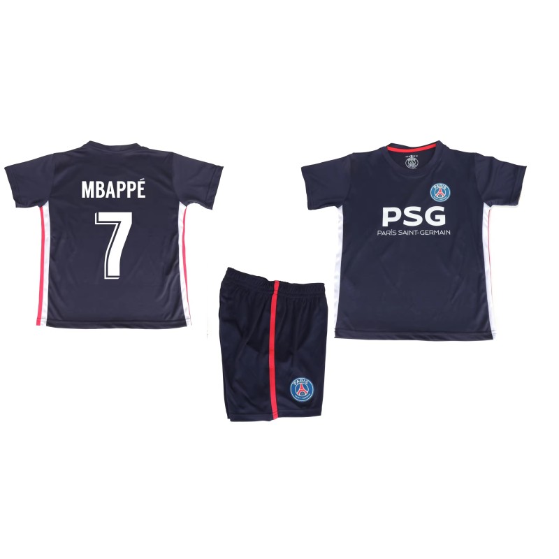 Equipación Mbappe PSG camiseta y pantalón réplica oficial número 7 color azul Paris Saint Germain Equipación Mbappe PSG camiseta y pantalón réplica oficial número 7 color azul Paris Saint Germain