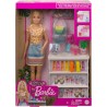 Barbie Puesto de Smoothies Muñeca rubia con accesorios y tienda para hacer zumos y batidos de juguete Mattel GRN75