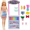 Barbie Puesto de Smoothies Muñeca rubia con accesorios y tienda para hacer zumos y batidos de juguete Mattel GRN75