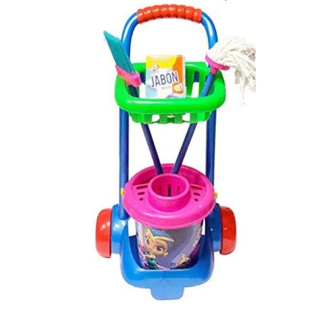 Carrito limpieza juguete cubo fregona escoba y escobón cesto altura 60cm