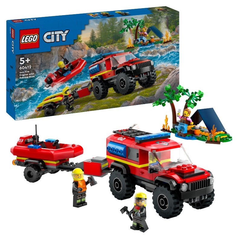 Tienda de juguetes Camión de Bomberos 4x4 con Barco de Rescate LEGO City Fire 60412 contiene 301 piezas - edad apartir de 5+ año Tienda de juguetes Camión de Bomberos 4x4 con Barco de Rescate LEGO City Fire 60412 contiene 301 piezas - edad apartir de 5+ año