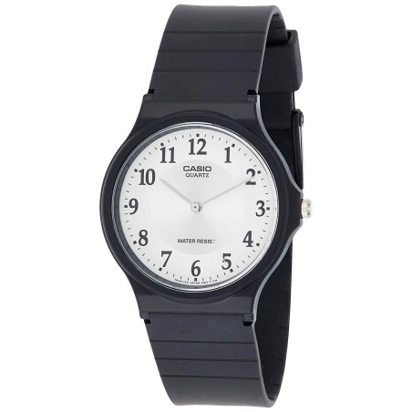 Reloj Casio unisex MQ-24-7B3 esfera blanca y plateada correa caucho negro