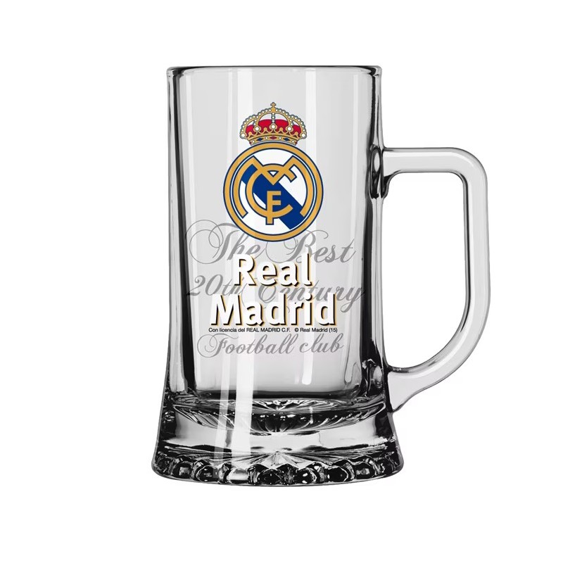 Jarra de cerveza Real Madrid cristal capacidad 500ml producto oficial con leyenda el mejor club del siglo XX