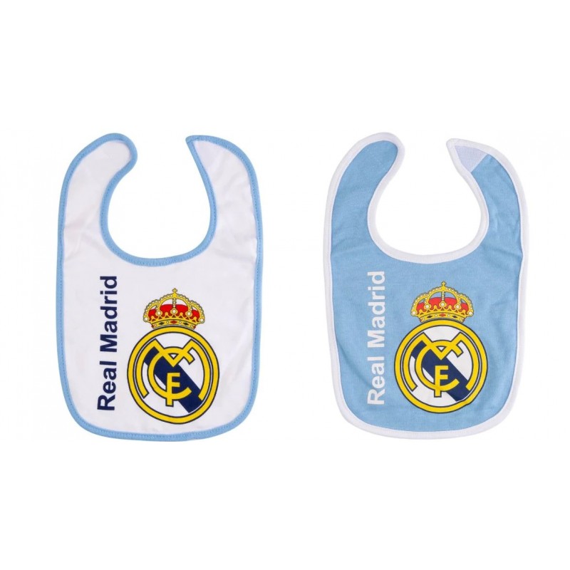 Real Madrid pack 2 baberos para bebé celeste y blanco producto oficial