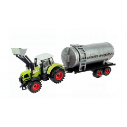 Tractor juguete con pala y remolque con depósito de agua sistema de fricción longitud 50cm