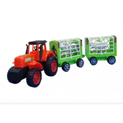 Tractor de plástico con remolques de ganado, incluye figuras de animales longitud 42 cm
